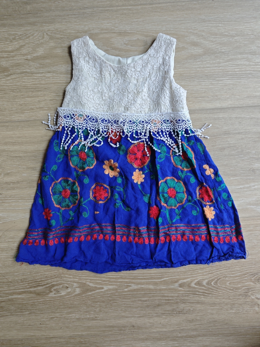 Rare cute Handmade Lace Top Floral Embroidered Dress for baby girl